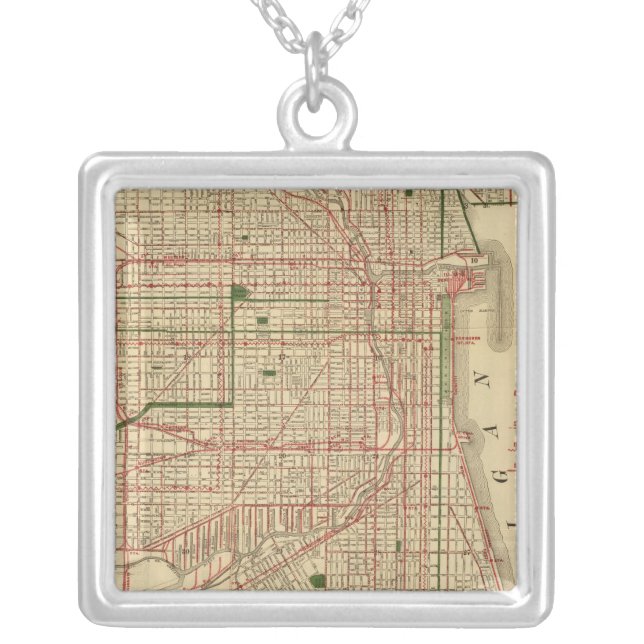Blanchard's map of Chicago Silver Plated Necklace (Front)