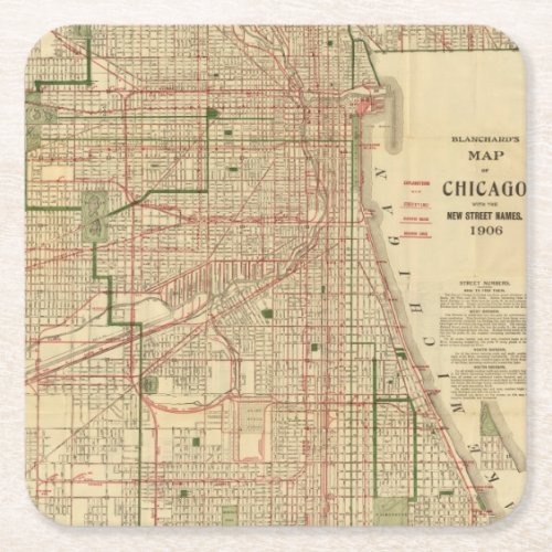 Blanchards map of Chicago Square Paper Coaster