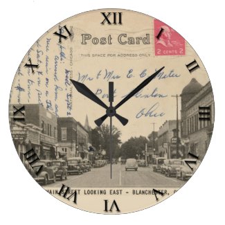 Blanchester Ohio Postcard Clock - Main Street 1951