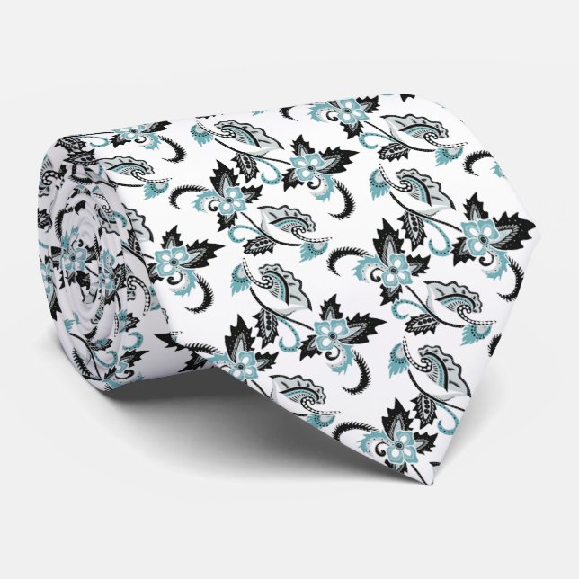 blanco con flores azules neck tie (Rolled)