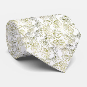 blanco con hojas verdes dispersas neck tie