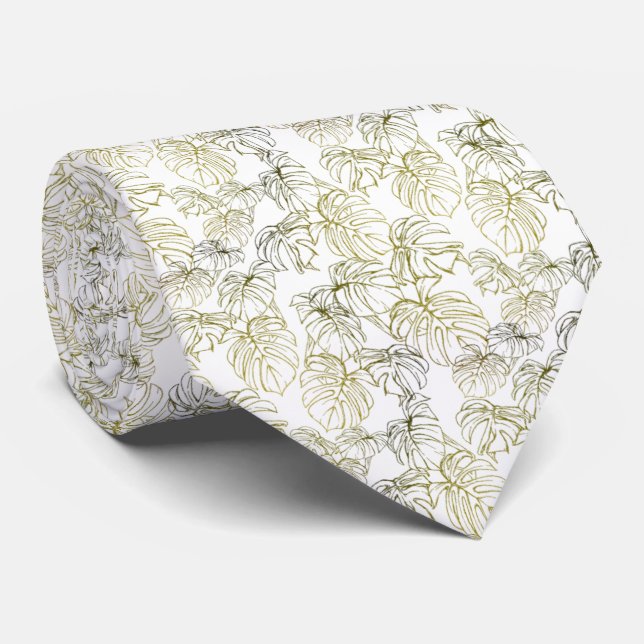 blanco con hojas verdes dispersas neck tie (Rolled)