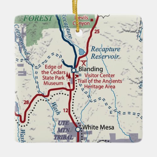 Blanding Utah Vintage Map Ceramic Ornament