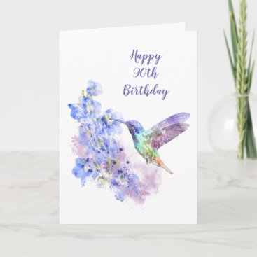 Blank 90th Birthday Hummingbird Bird Delphiniums Card