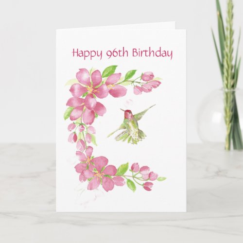 Blank 96th Birthday Cherry Blossom  Hummingbird Card