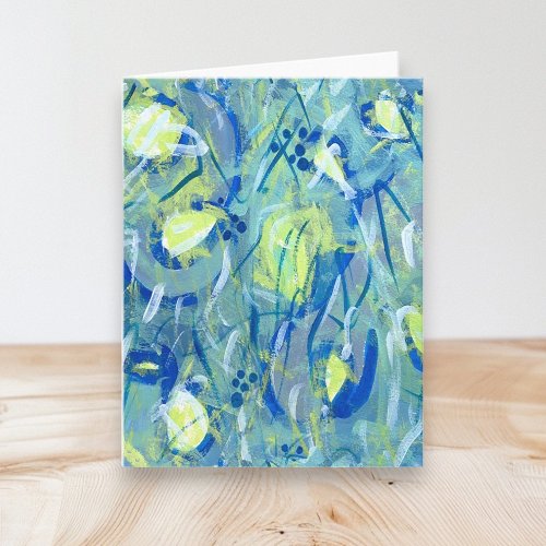 Blank Abstract Blue Modern Art Folded Note Card