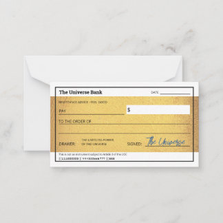 Blank Abundance Check Gold Law of Attraction Note Card