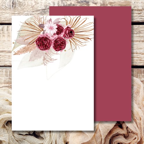 Blank Add Your Own Boho Burgundy Pampas Grass  Invitation