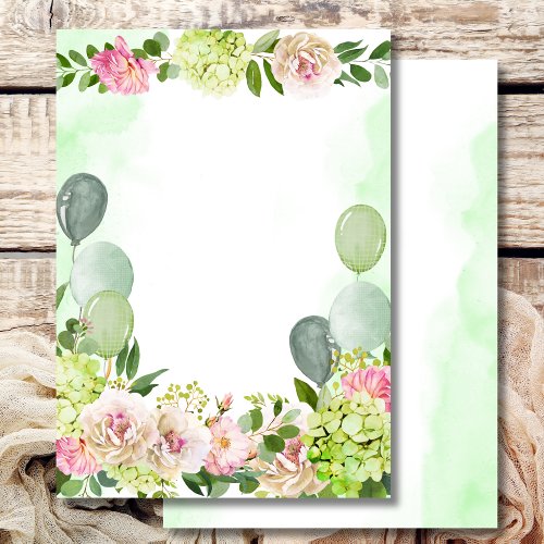 Blank Add Your Own Green Hydrangea Pink Floral Invitation