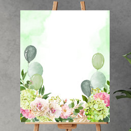 Blank add your own green hydrangea pink florals poster