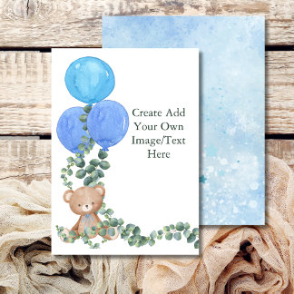 Blank Add Your Own Oh Boy Bear Balloon Eucalyptus Invitation