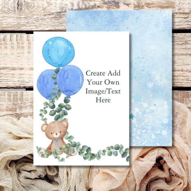 Blank Add Your Own Oh Boy Bear Balloon Eucalyptus Invitation (Creator Uploaded)