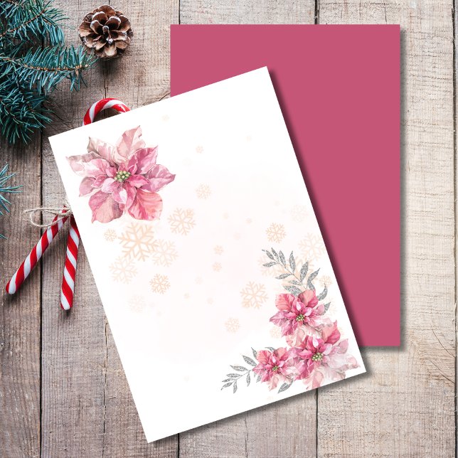 Blank Add Your Own Pink Snowflake Poinsettia Invitation (Creator Uploaded)