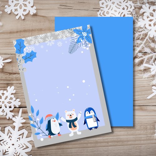 Blank Add Your Own snowflake penguins polar bear Invitation