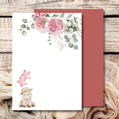 Blank Add Your Own Sweet Little Lamb Pink Roses Invitation