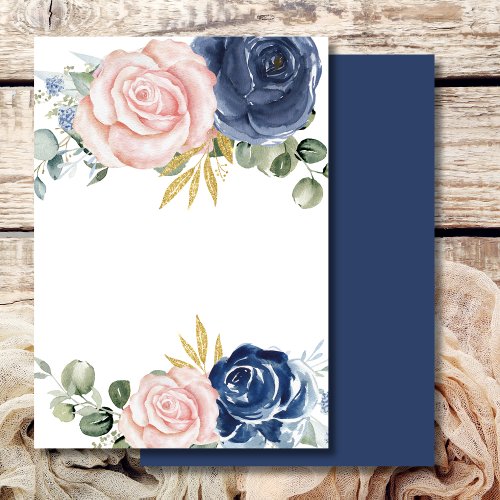 Blank Add Your Own Text Navy blue blush pink flora Invitation