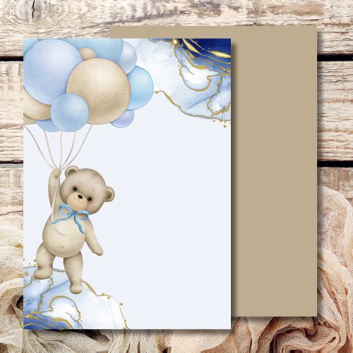 Blank Add Your Own We can bearly wait blue balloon Invitation
