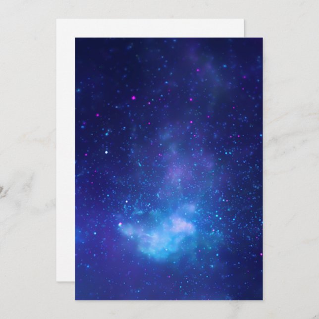 Blank Aqua Blue Celestial Galactic Center Photo Invitation (Front/Back)