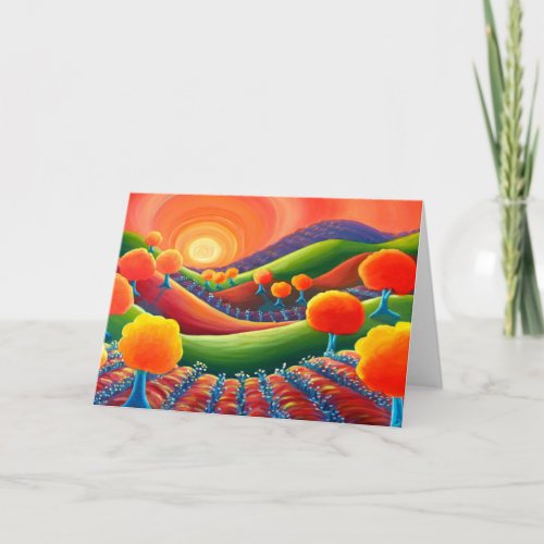 Blank Art greeting card original art sunset Card