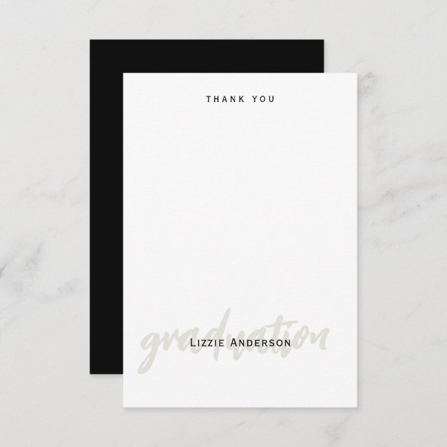 Blank B/W Simple Personalized Graduation Thank You (Front/Back)