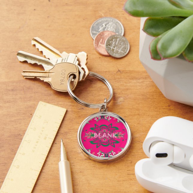 Blank Baby Vivid Pink Floral Purple Shade Monogram Keychain (Desk)