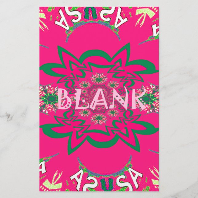 Blank Baby Vivid Pink Floral Purple Shade Monogram Stationery (Front)
