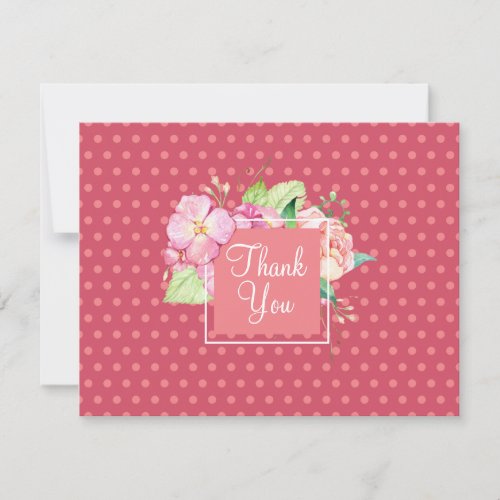 Blank Back Thank You Pink Dots  Coral Floral Note Card