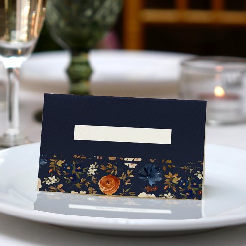 Blank Blue Rust Floral Wedding Place Card