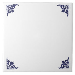 Blank Blue White Delft Ox head Corner Flourish Ceramic Tile