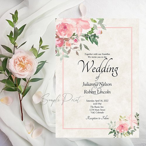 Blank Blush pink watercolor floral wedding  Invita Invitation