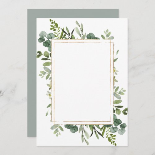 Blank Botanical Gold Greenery Invitation