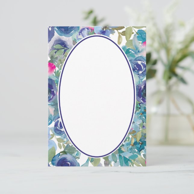 Blank budget Blue watercolor floral  wedding  Invitation (Standing Front)