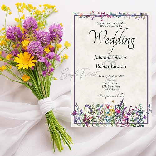Blank budget Colorful wildflowers wedding  Invitat Invitation