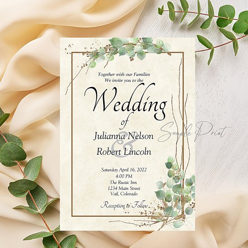 Blank budget Eucalyptus and gold wedding  Invitati Invitation