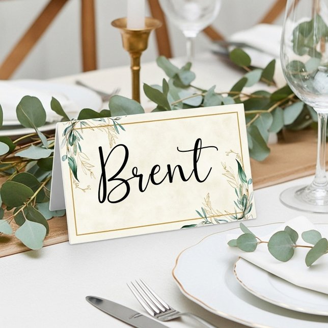 Blank budget Eucalyptus and gold wedding   Place Card (Creator Uploaded)