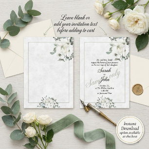 Blank budget Ivory watercolor floral wedding Invi Invitation