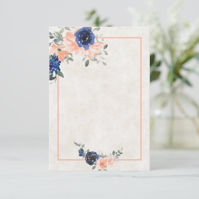 Blank budget Peach and blue  floral wedding  Invit Invitation (Standing Front)