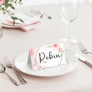 Blank budget Pink floral wedding Place Card