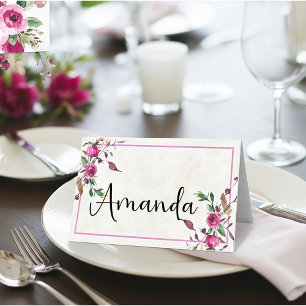 Blank budget Pink loose floral wedding Place Card