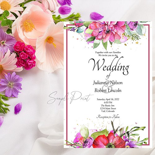 Blank budget Pink watercolor floral wedding  Invit Invitation