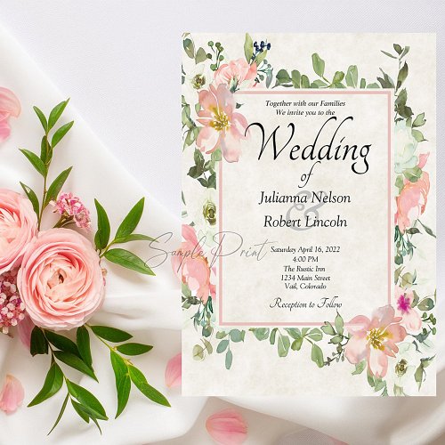 Blank budget Pretty pink floral frame wedding  Inv Invitation