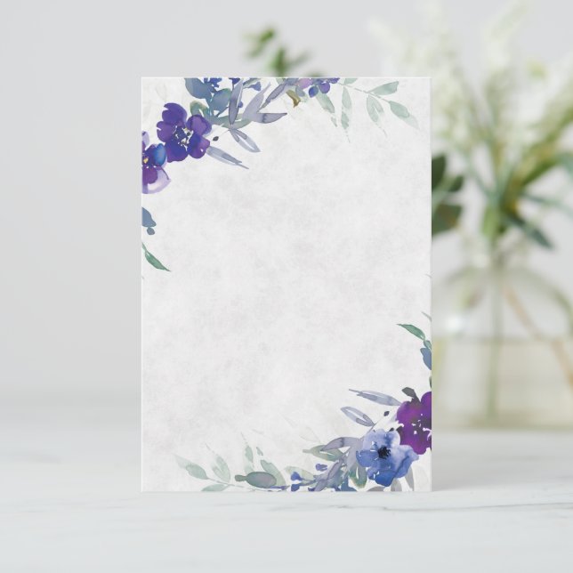 Blank budget Purple and blue floral wedding  Invitation (Standing Front)