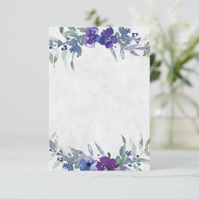 Blank budget Purple and blue  floral wedding  Invitation (Standing Front)