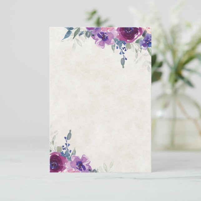 Blank budget  purple and mauve floral  wedding  invitation (Standing Front)