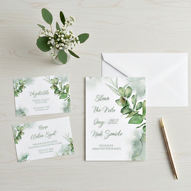 Blank budget watercolor greenery wedding  invitation (Creator Uploaded)