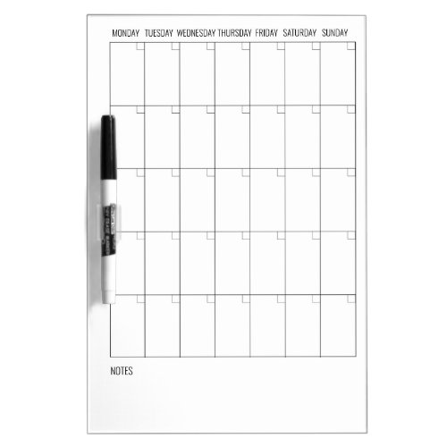 Blank Calendar Month Planning  Dry Erase Board
