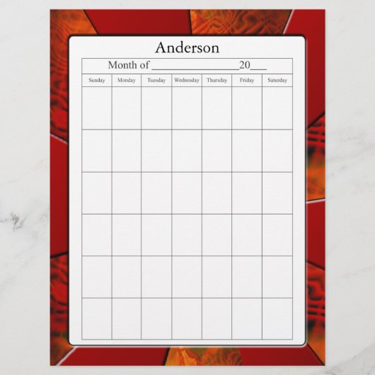 Blank Calendar Page (Front)