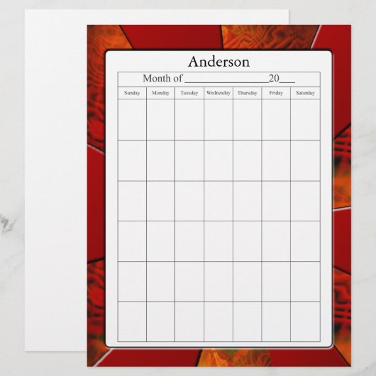 Blank Calendar Page (Front/Back)