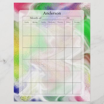 Blank Calendar Page  Fuzzy Colors Design by Lynnes_creations at Zazzle