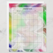 Blank Calendar Page, Fuzzy Colors Design (Front/Back)